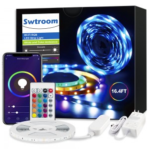Meidong LED Stripe Lights Works with Alexa Google Home WiFi RGB LED Light Strips 16 Million Colors Music Sync 5050 LED Light with Remote App Control for Bedroom/Bar/Party/Home Decoration/16.4ft